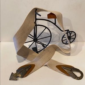 46”VINTAGE CLOTH COOL METAL AND LEATHER CLASP BELT